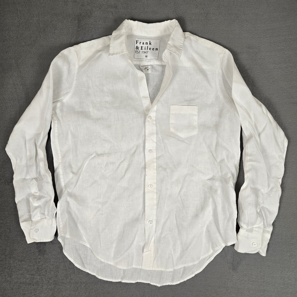 Frank & Eileen Shirt Womens Medium Eileen Button Up White 100% Linen Pocket